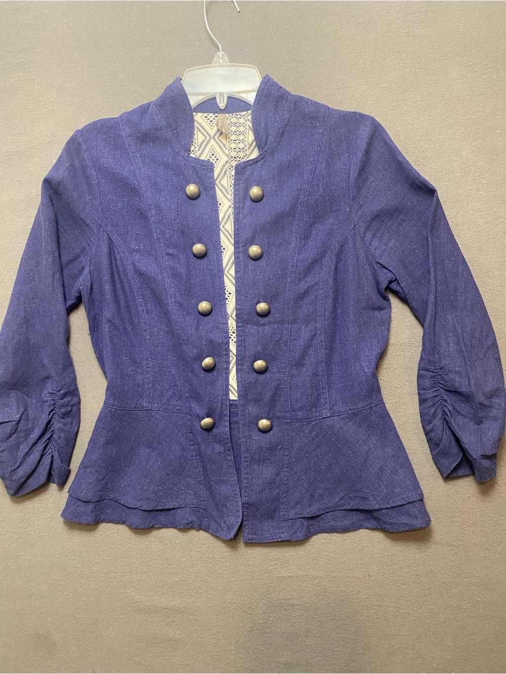 Vanity Blue Military-Style Peplum Jacket Size Small